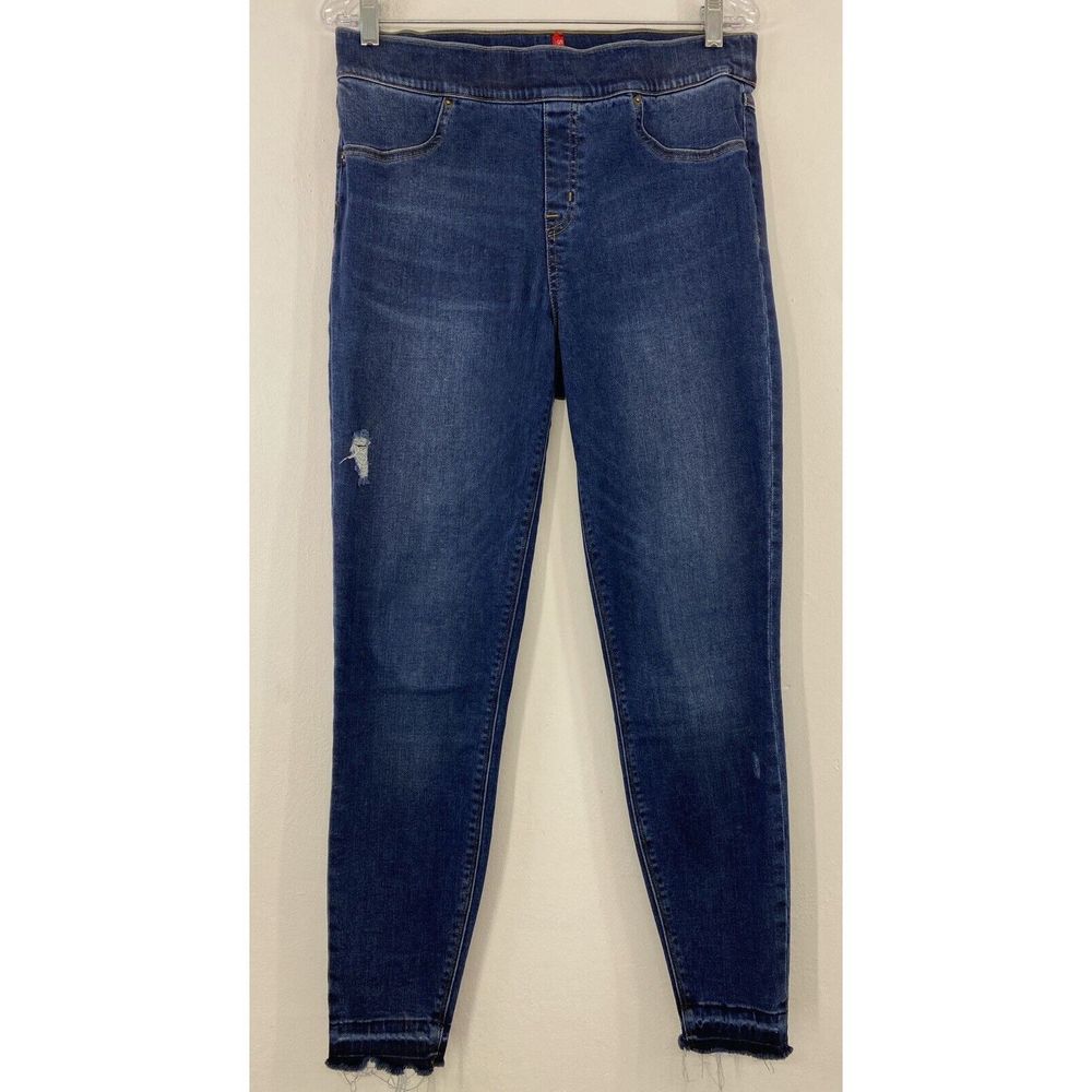 Spanx Pull On Jeggings Jeans Large Blue Skinny Tummy‎ Control Stretch